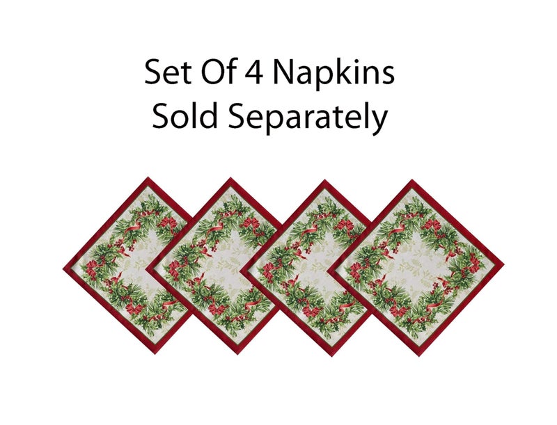 Newbridge Christmas Holly Ribbon Traditions Bordered 60 x 144 Inch Rectangle Fabric Tablecloth, Boughs of Holly and Berry Ribbon Garland Dining Table Cover for Holiday Party - Image 3